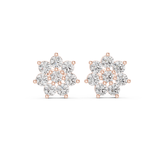 Moissanite Flower Stud Earrings | Round Cut Cluster Bridal Studs | Round Brilliant Diamond Flower Earrings | Premium Cluster Studs