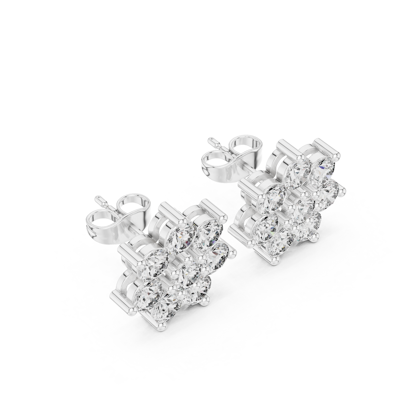 Moissanite Flower Stud Earrings | Round Cut Cluster Bridal Studs | Round Brilliant Diamond Flower Earrings | Premium Cluster Studs