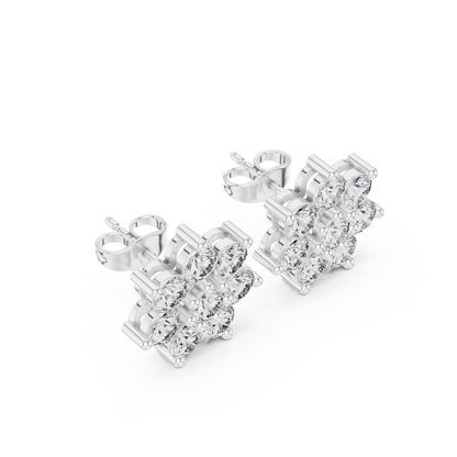 Moissanite Flower Stud Earrings | Round Cut Cluster Bridal Studs | Round Brilliant Diamond Flower Earrings | Premium Cluster Studs