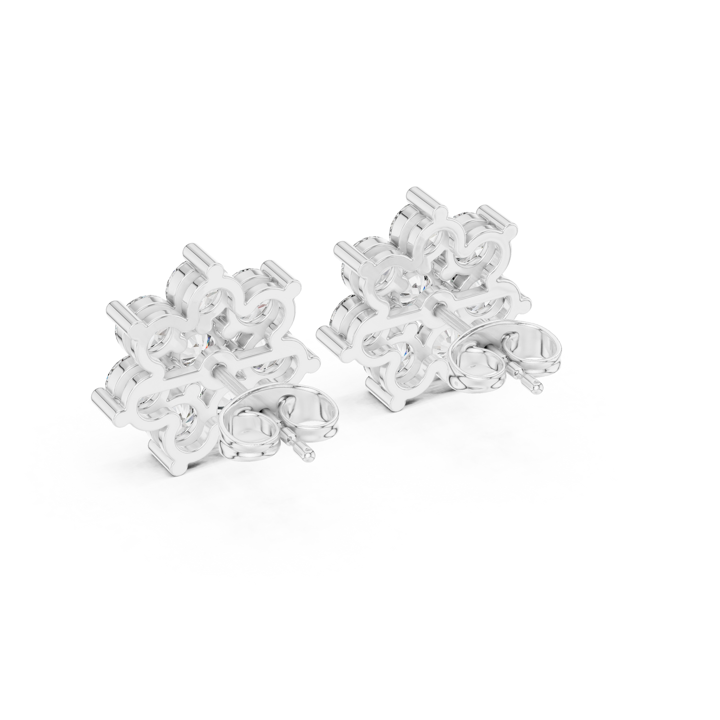 Moissanite Flower Stud Earrings | Round Cut Cluster Bridal Studs | Round Brilliant Diamond Flower Earrings | Premium Cluster Studs