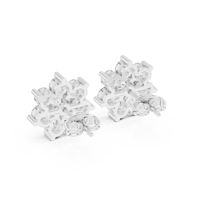 Moissanite Flower Stud Earrings | Round Cut Cluster Bridal Studs | Round Brilliant Diamond Flower Earrings | Premium Cluster Studs