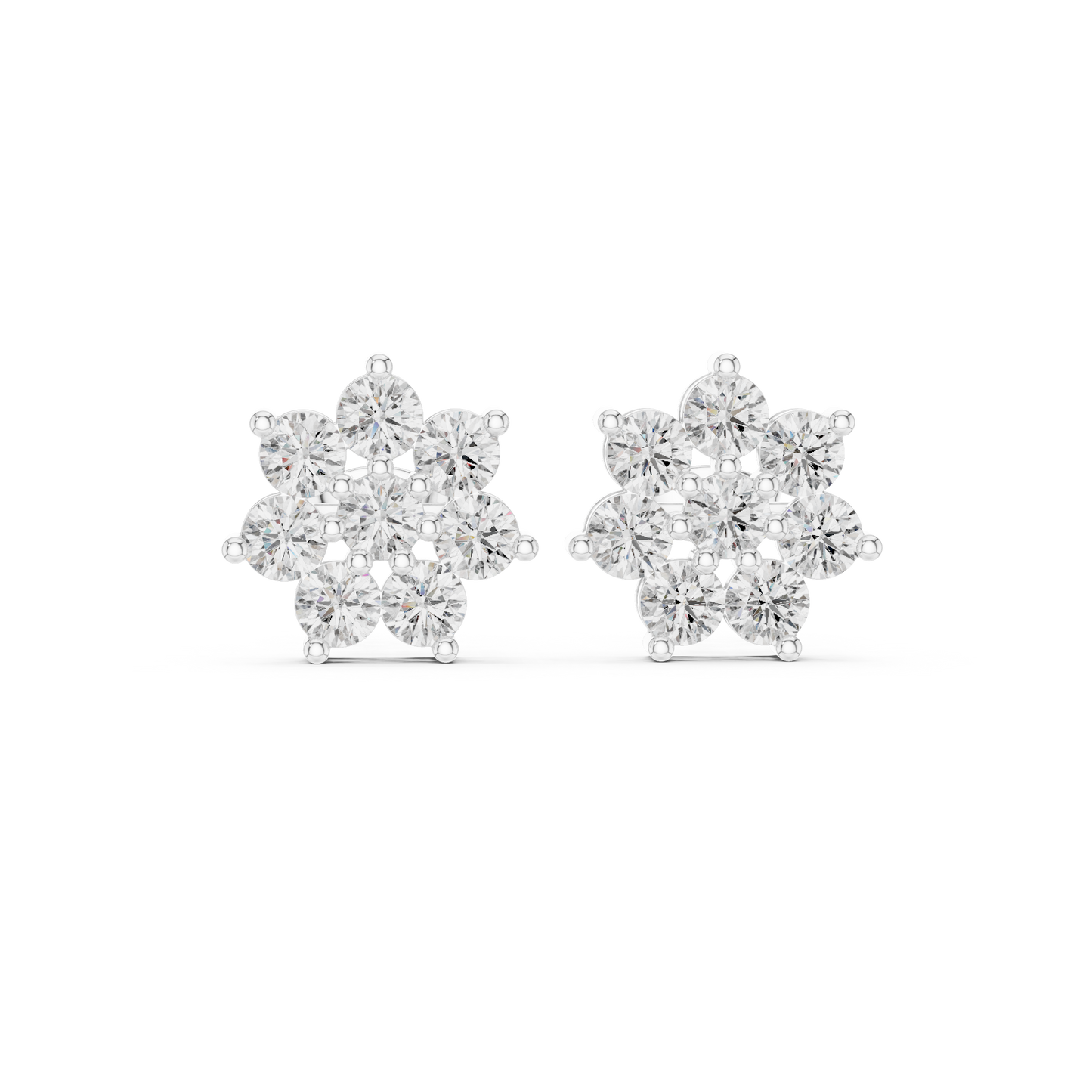 Moissanite Flower Stud Earrings | Round Cut Cluster Bridal Studs | Round Brilliant Diamond Flower Earrings | Premium Cluster Studs