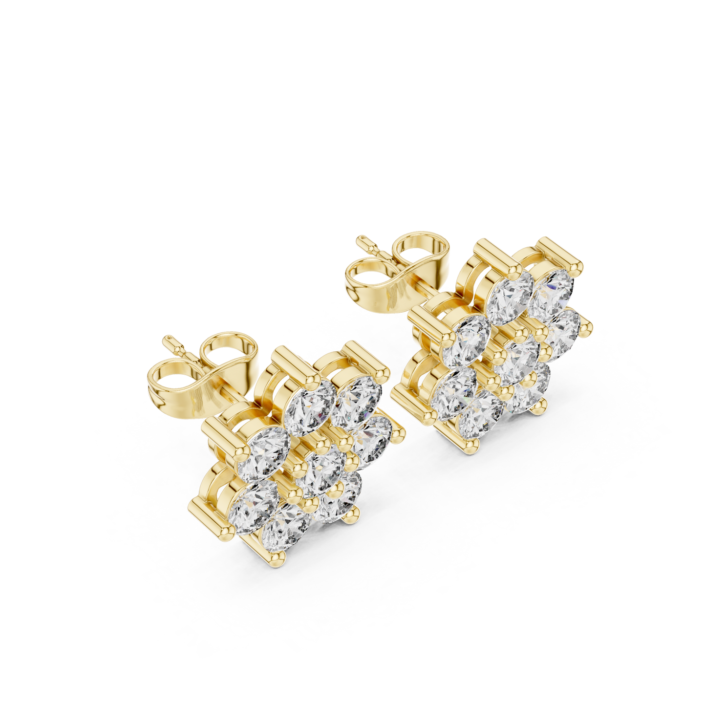 Moissanite Flower Stud Earrings | Round Cut Cluster Bridal Studs | Round Brilliant Diamond Flower Earrings | Premium Cluster Studs