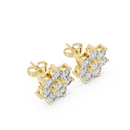 Moissanite Flower Stud Earrings | Round Cut Cluster Bridal Studs | Round Brilliant Diamond Flower Earrings | Premium Cluster Studs