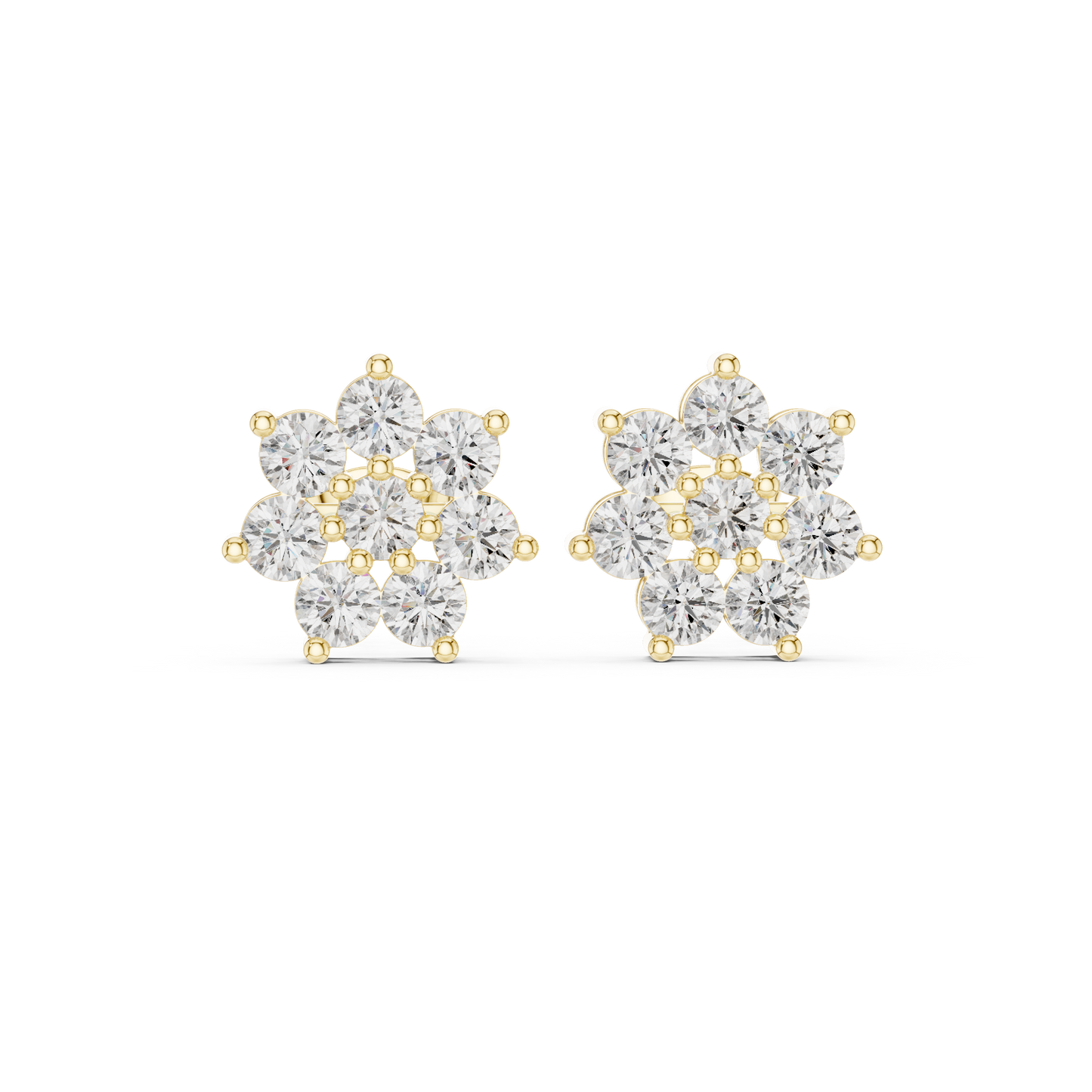Moissanite Flower Stud Earrings | Round Cut Cluster Bridal Studs | Round Brilliant Diamond Flower Earrings | Premium Cluster Studs