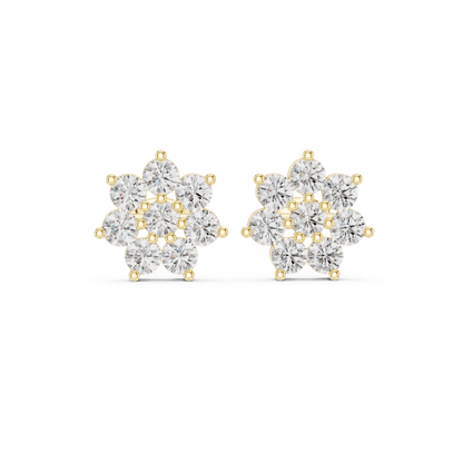 Moissanite Flower Stud Earrings | Round Cut Cluster Bridal Studs | Round Brilliant Diamond Flower Earrings | Premium Cluster Studs