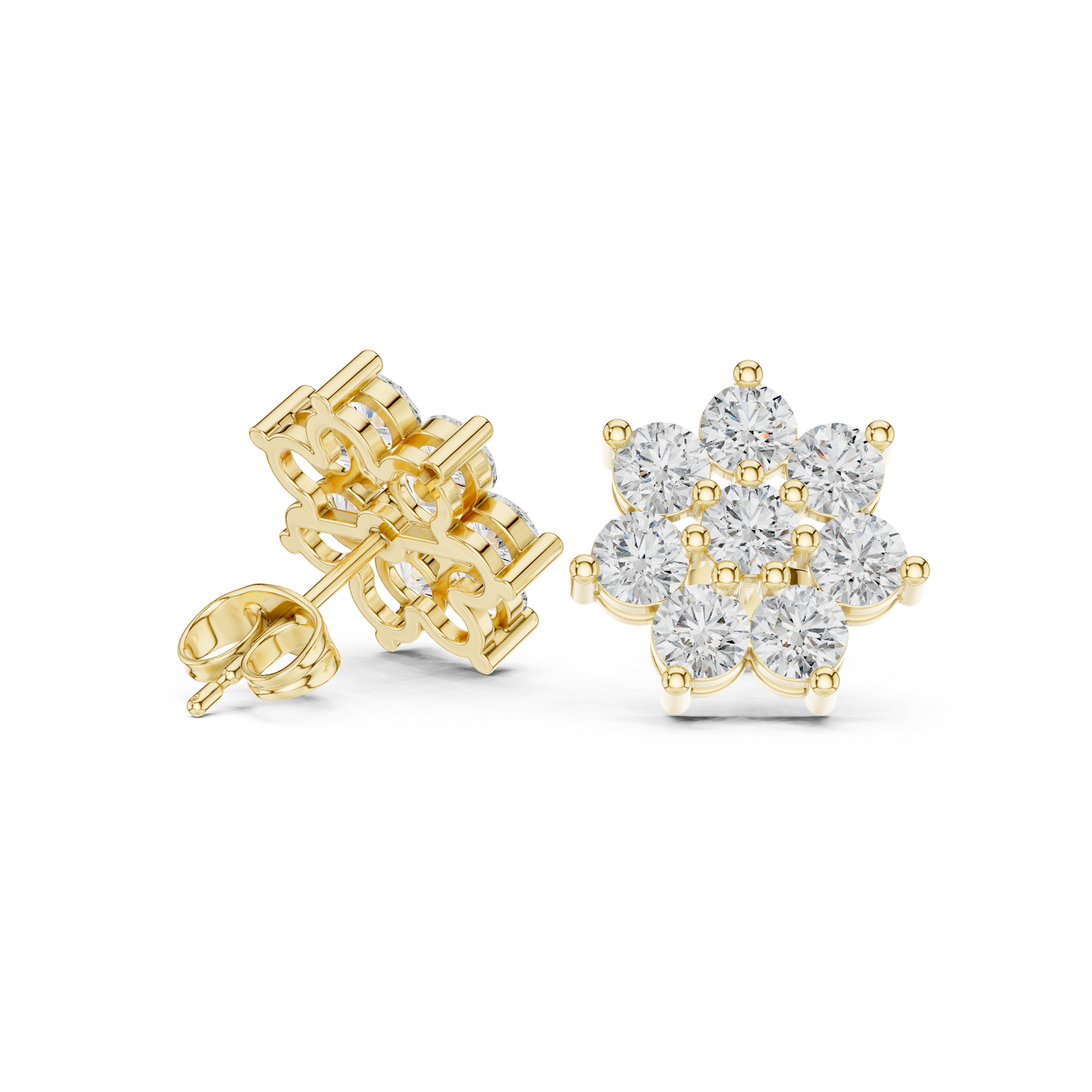 Moissanite Flower Stud Earrings | Round Cut Cluster Bridal Studs | Round Brilliant Diamond Flower Earrings | Premium Cluster Studs