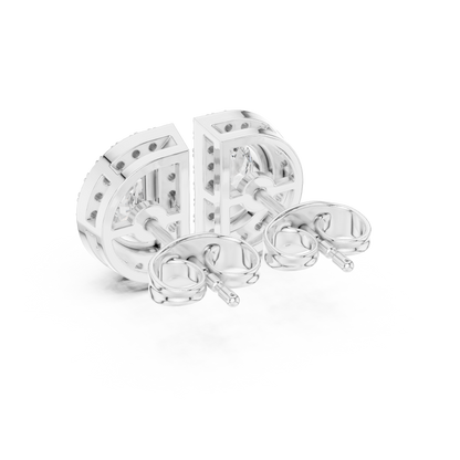 Half Moon Diamond Stud Earrings in 925 Sterling Silver | Luxury Halo Statement Studs | D-Shape Diamond Halo Stud Earrings | Modern Bridal Gold Earrings