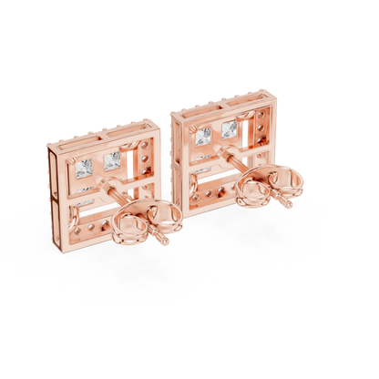 Princess Cut Halo Diamond Stud Earrings in Solid Gold | Luxury Square Bridal Studs | Moissanite Diamond Square Stud Earrings | Bridal Halo Studs in 14K Gold