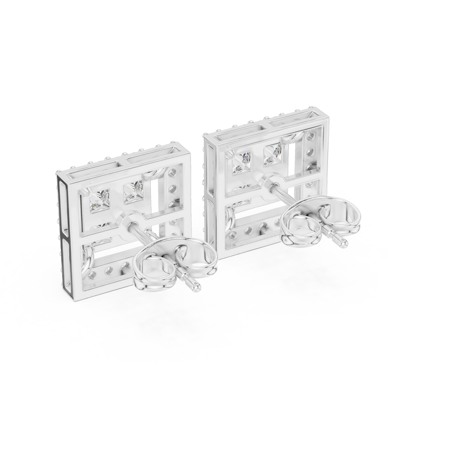 Princess Cut Halo Diamond Stud Earrings in Solid Gold | Luxury Square Bridal Studs | Moissanite Diamond Square Stud Earrings | Bridal Halo Studs in 14K Gold