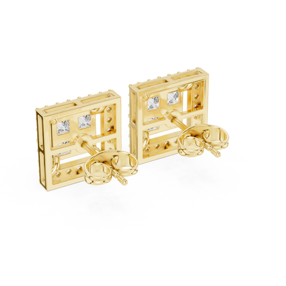 Princess Cut Halo Diamond Stud Earrings in Solid Gold | Luxury Square Bridal Studs | Moissanite Diamond Square Stud Earrings | Bridal Halo Studs in 14K Gold