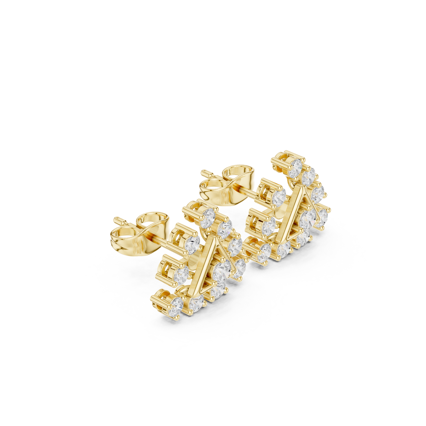 Triangle Diamond Stud Earrings in 14K Gold – Modern Geometric Luxury Earrings - Geometric Diamond Stud Earrings – Triangle Shape Luxury Gold Earrings