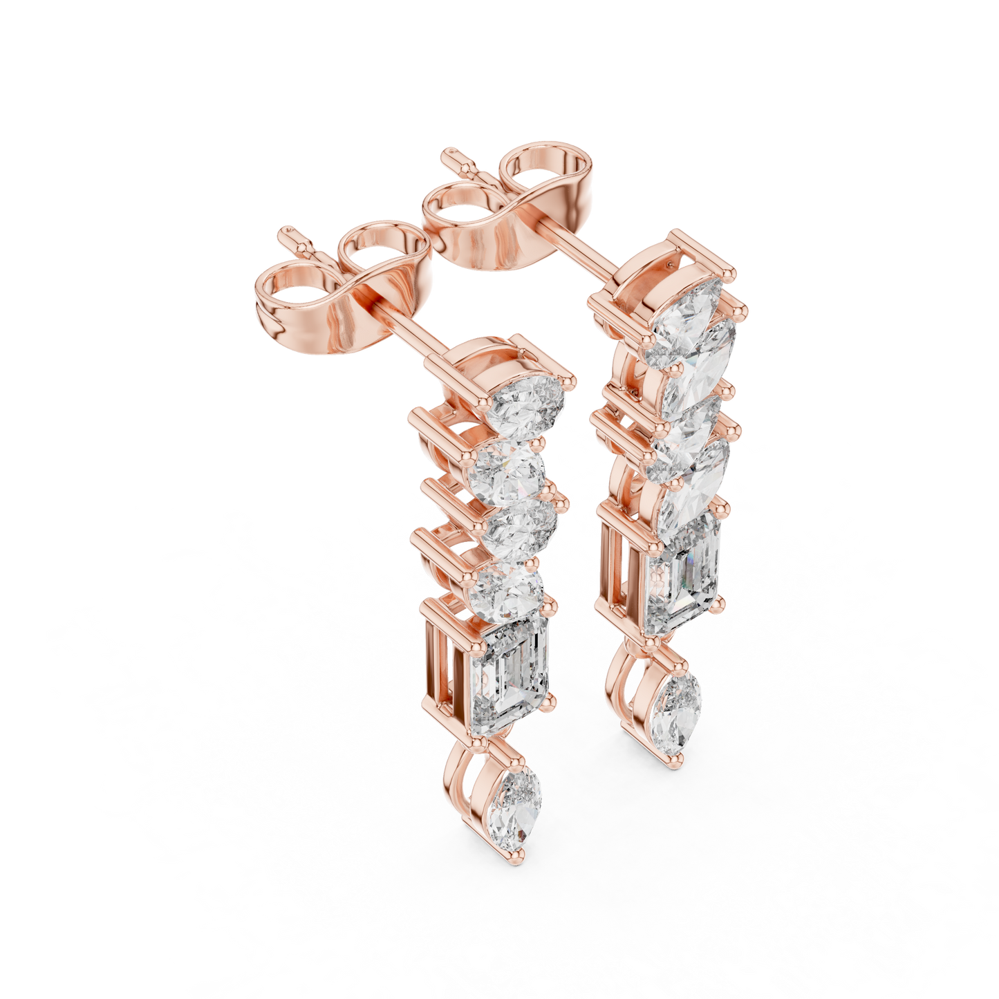 Graduated Diamond Dangle Earrings | Long Mixed Shape-Stone Earrings | Bridesmaid Proposal Gift | Emerald Cut Drop