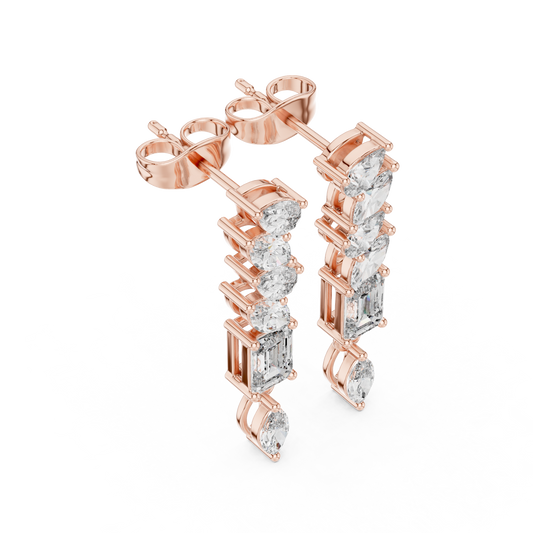 Graduated Diamond Dangle Earrings | Long Mixed Shape-Stone Earrings | Bridesmaid Proposal Gift | Emerald Cut Drop