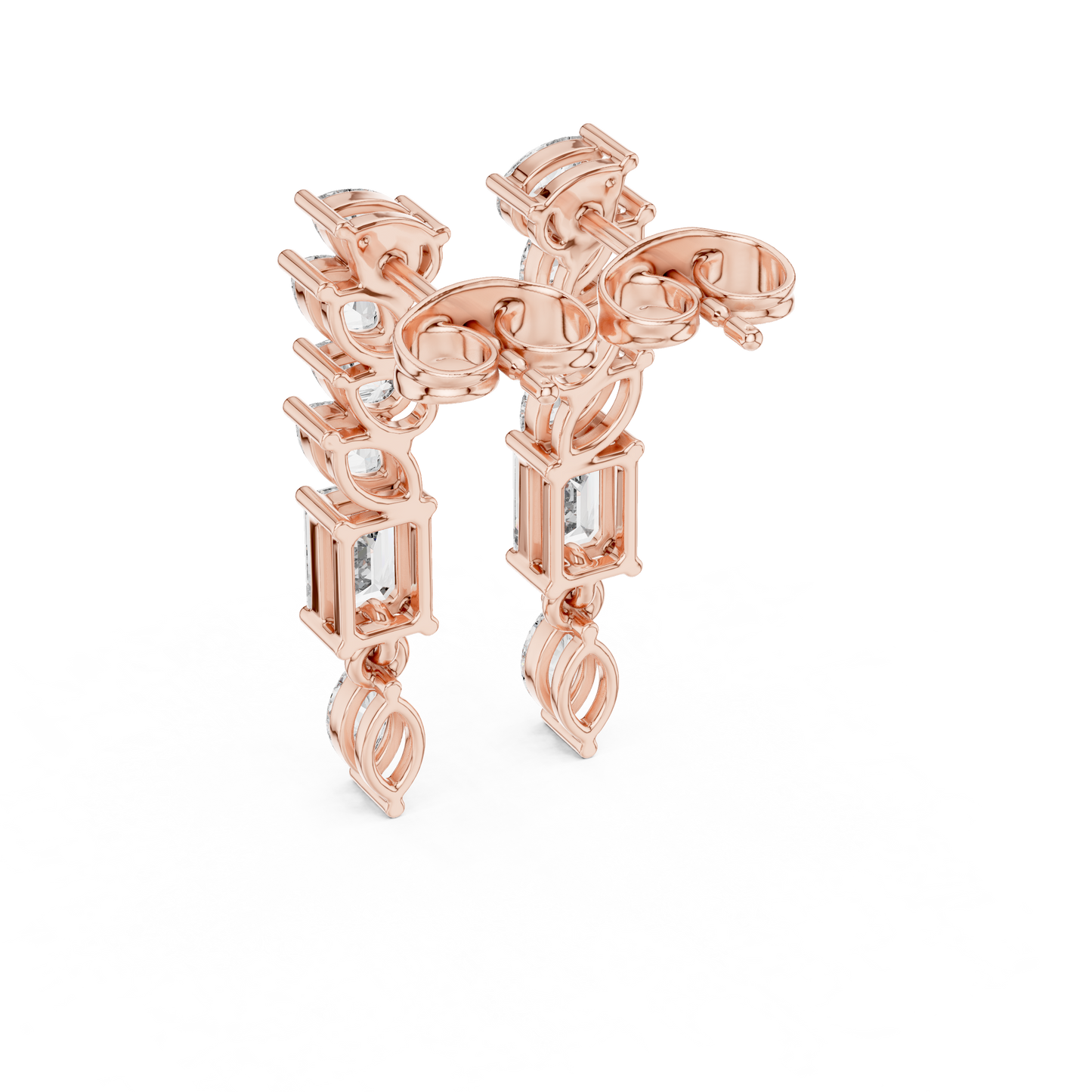 Graduated Diamond Dangle Earrings | Long Mixed Shape-Stone Earrings | Bridesmaid Proposal Gift | Emerald Cut Drop