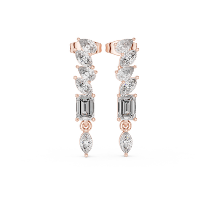 Graduated Diamond Dangle Earrings | Long Mixed Shape-Stone Earrings | Bridesmaid Proposal Gift | Emerald Cut Drop