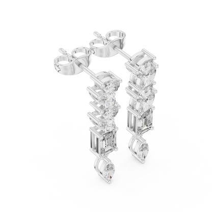 Graduated Diamond Dangle Earrings | Long Mixed Shape-Stone Earrings | Bridesmaid Proposal Gift | Emerald Cut Drop