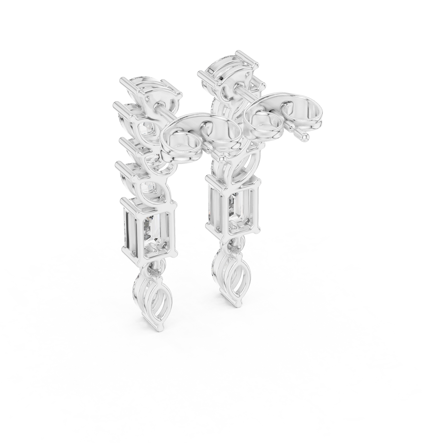 Graduated Diamond Dangle Earrings | Long Mixed Shape-Stone Earrings | Bridesmaid Proposal Gift | Emerald Cut Drop