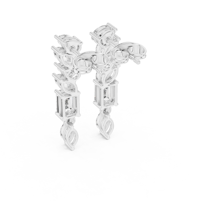 Graduated Diamond Dangle Earrings | Long Mixed Shape-Stone Earrings | Bridesmaid Proposal Gift | Emerald Cut Drop