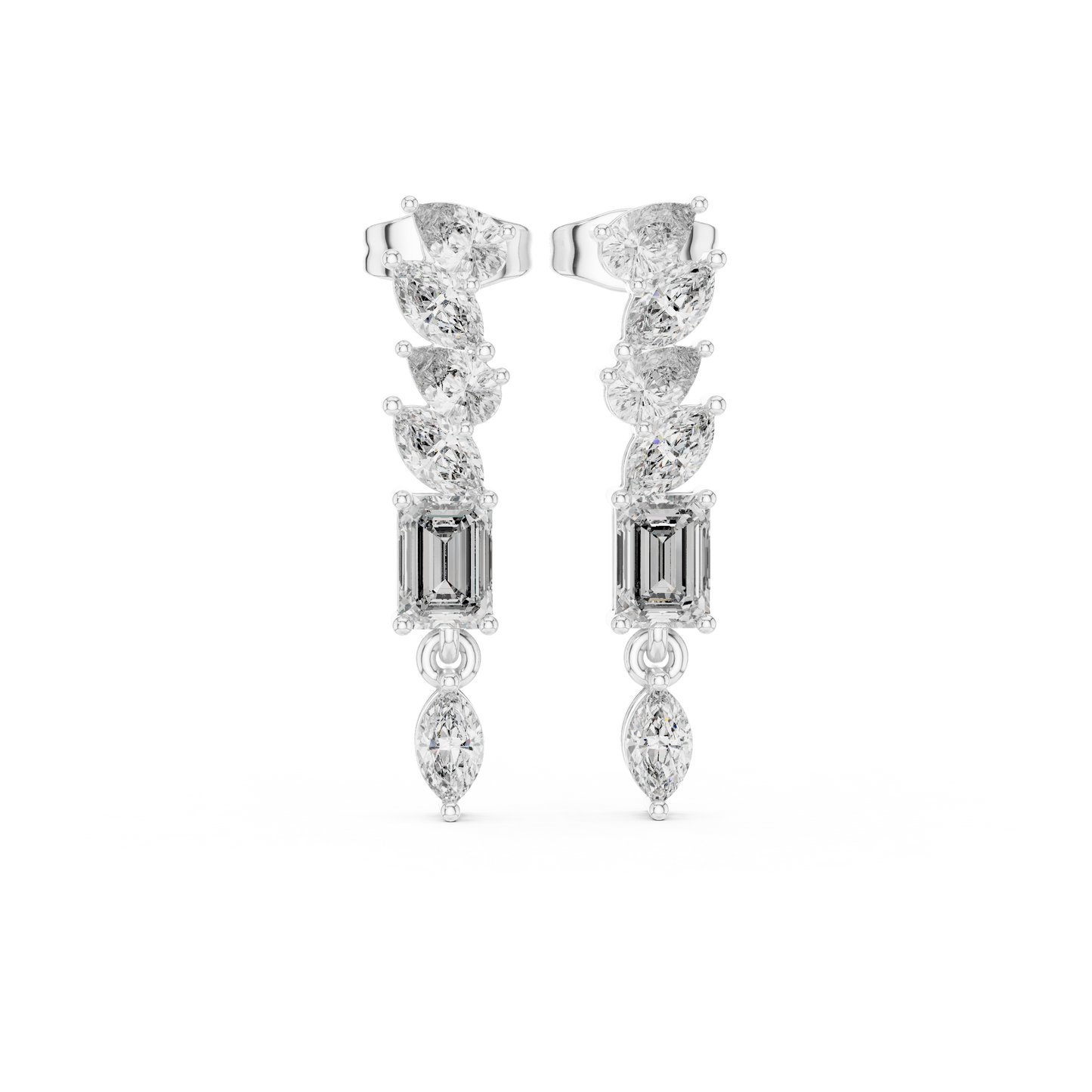 Graduated Diamond Dangle Earrings | Long Mixed Shape-Stone Earrings | Bridesmaid Proposal Gift | Emerald Cut Drop