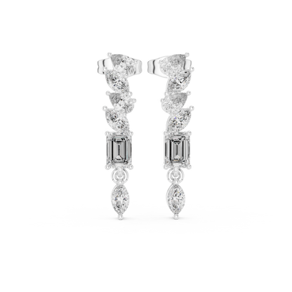 Graduated Diamond Dangle Earrings | Long Mixed Shape-Stone Earrings | Bridesmaid Proposal Gift | Emerald Cut Drop