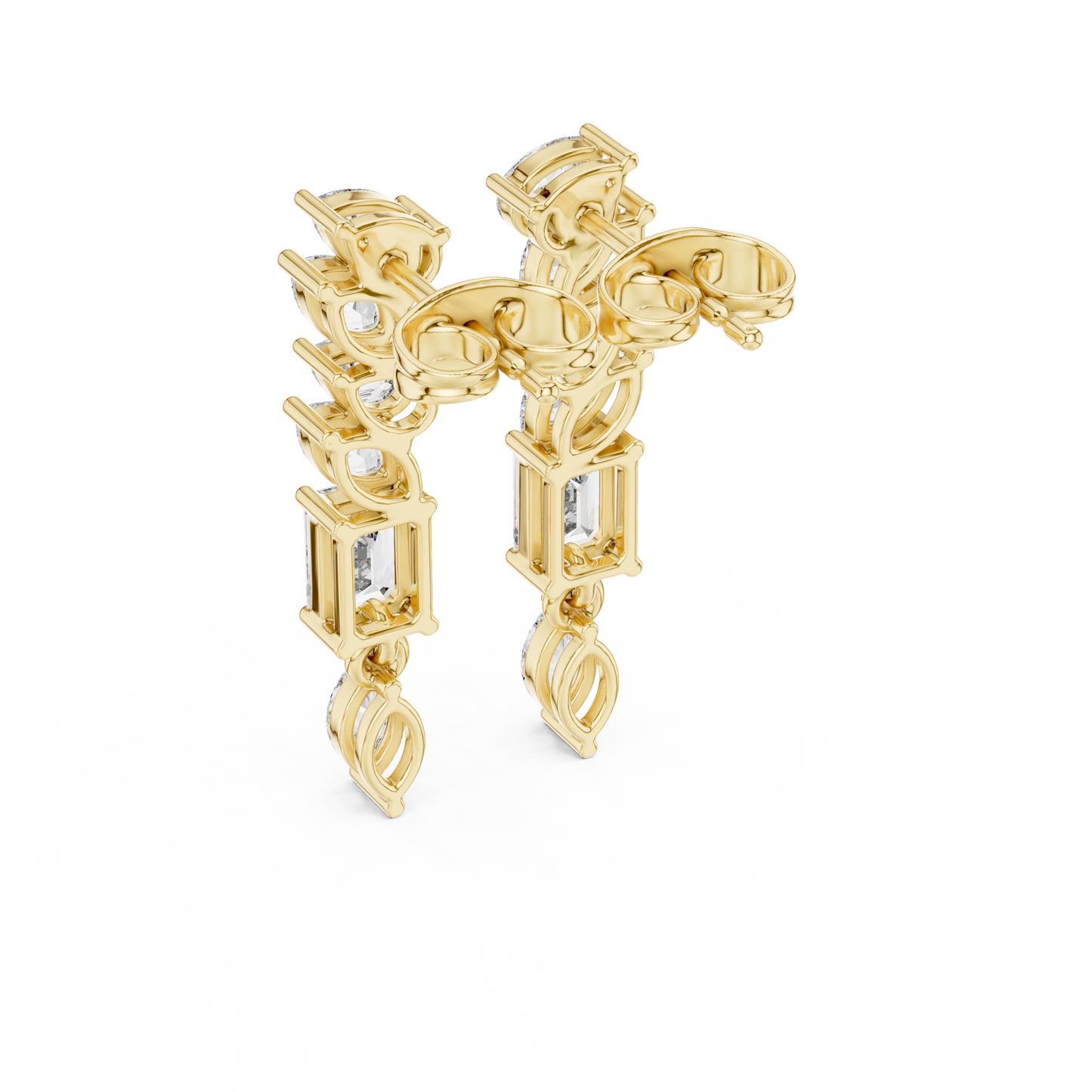 Graduated Diamond Dangle Earrings | Long Mixed Shape-Stone Earrings | Bridesmaid Proposal Gift | Emerald Cut Drop