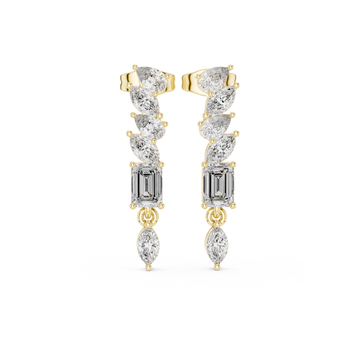 Graduated Diamond Dangle Earrings | Long Mixed Shape-Stone Earrings | Bridesmaid Proposal Gift | Emerald Cut Drop