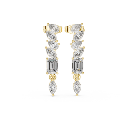 Graduated Diamond Dangle Earrings | Long Mixed Shape-Stone Earrings | Bridesmaid Proposal Gift | Emerald Cut Drop