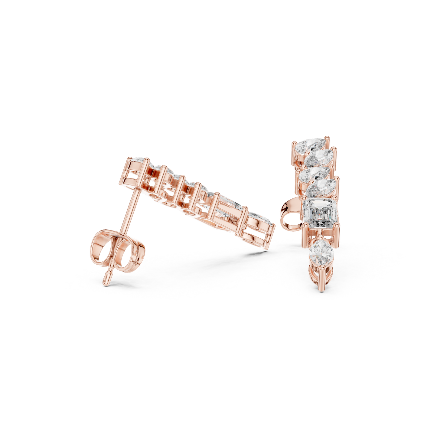 Graduated Diamond Dangle Earrings | Long Mixed Shape-Stone Earrings | Bridesmaid Proposal Gift | Emerald Cut Drop