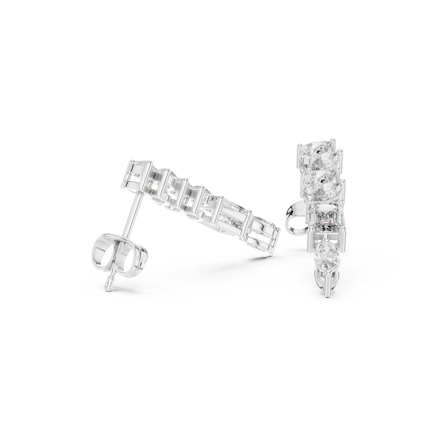 Graduated Diamond Dangle Earrings | Long Mixed Shape-Stone Earrings | Bridesmaid Proposal Gift | Emerald Cut Drop