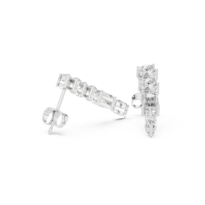 Graduated Diamond Dangle Earrings | Long Mixed Shape-Stone Earrings | Bridesmaid Proposal Gift | Emerald Cut Drop