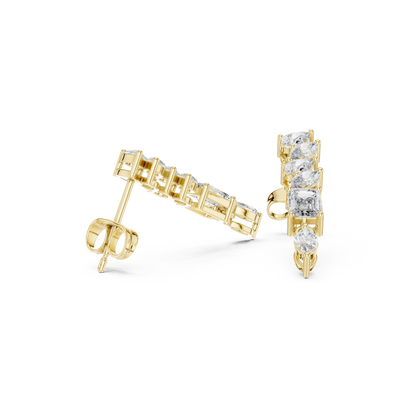 Graduated Diamond Dangle Earrings | Long Mixed Shape-Stone Earrings | Bridesmaid Proposal Gift | Emerald Cut Drop