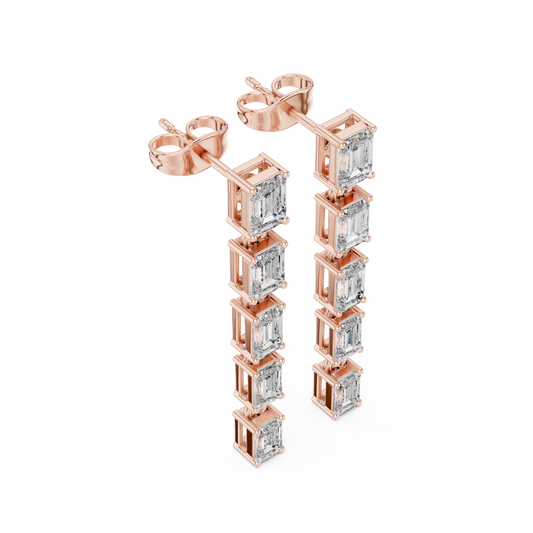 Emerald Cut Diamond Dangle Earrings, Gold Long Drop Bridal Wedding Jewelry-Tiered-Statement Gift for Her