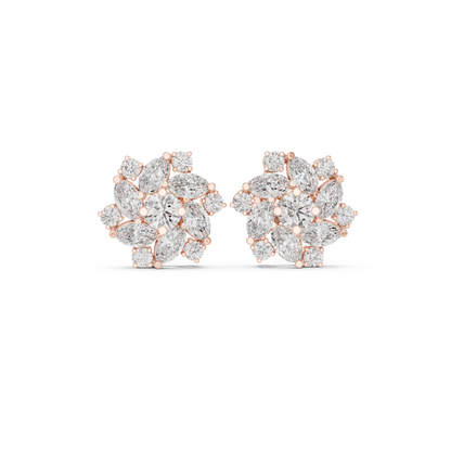 Floral Cluster Earrings • Gold Snowflake Earrings • Sparkly Marquise Studs • Winter Wedding Jewelry