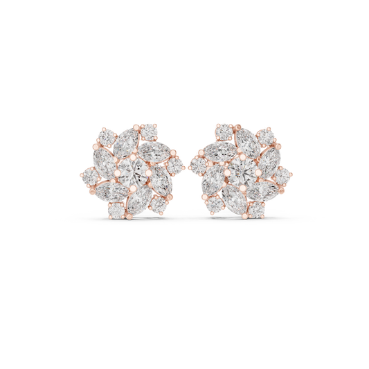 Floral Cluster Earrings • Gold Snowflake Earrings • Sparkly Marquise Studs • Winter Wedding Jewelry