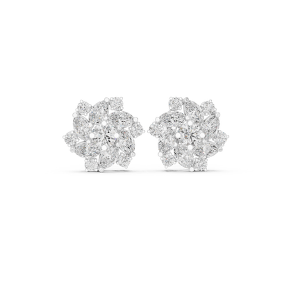 Floral Cluster Earrings • Gold Snowflake Earrings • Sparkly Marquise Studs • Winter Wedding Jewelry