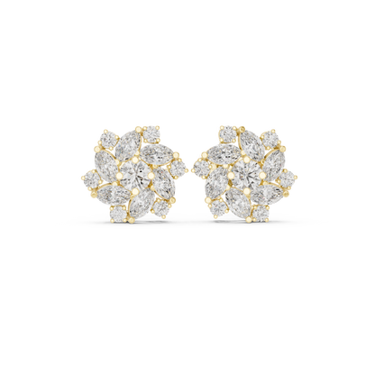 Floral Cluster Earrings • Gold Snowflake Earrings • Sparkly Marquise Studs • Winter Wedding Jewelry