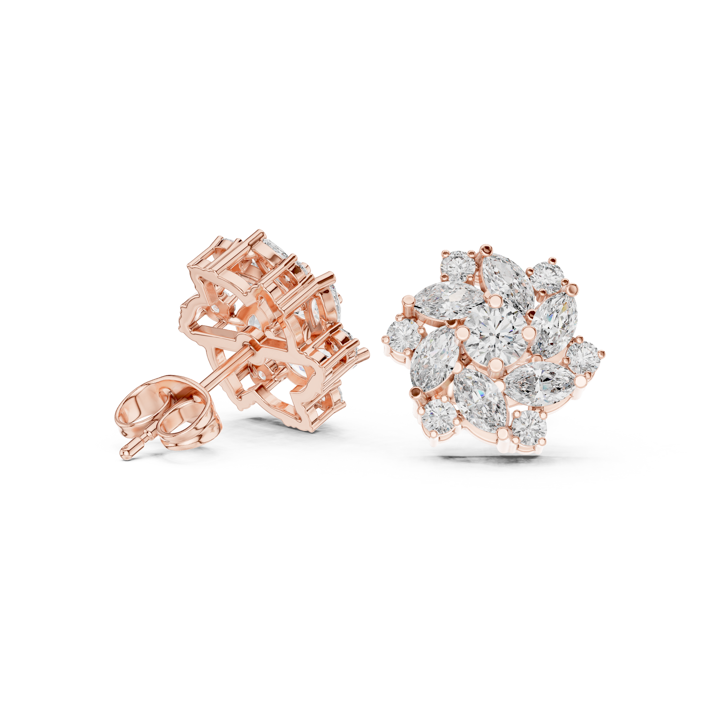 Floral Cluster Earrings • Gold Snowflake Earrings • Sparkly Marquise Studs • Winter Wedding Jewelry