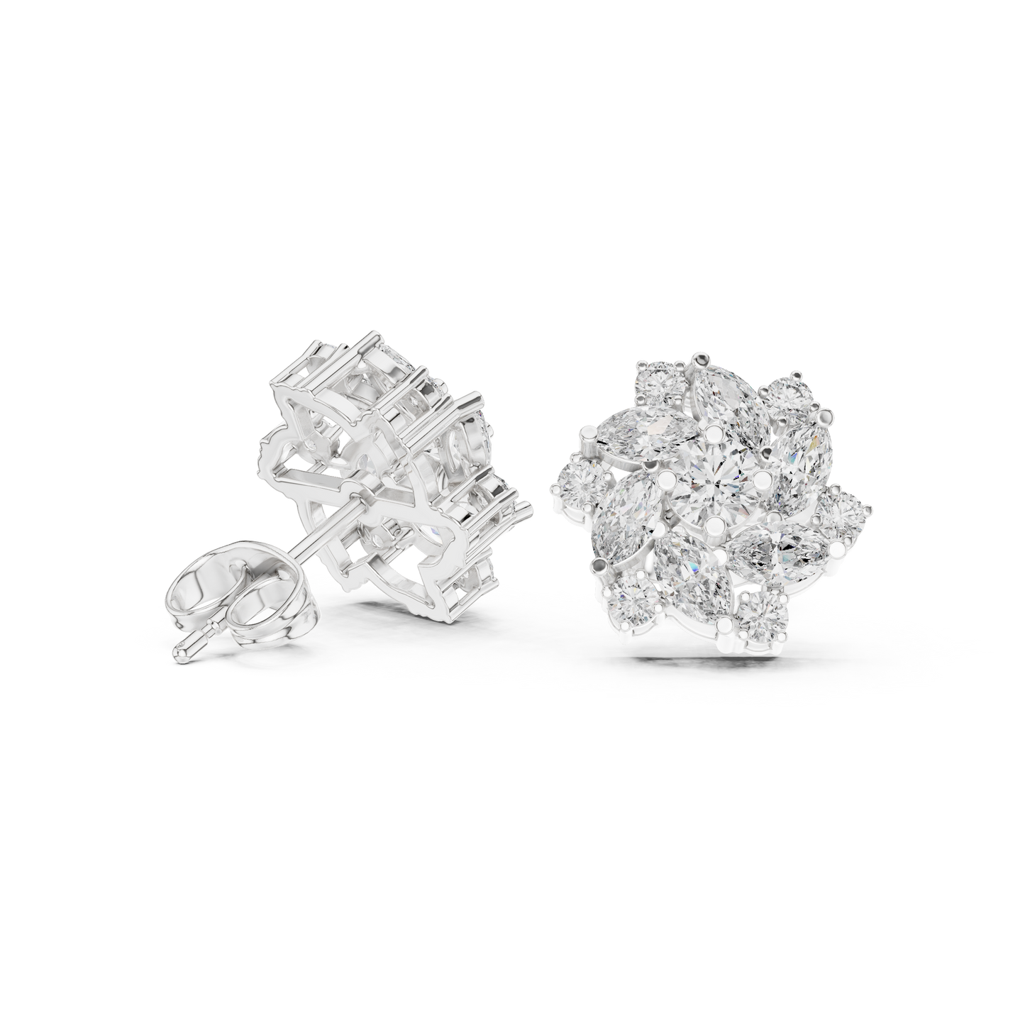 Floral Cluster Earrings • Gold Snowflake Earrings • Sparkly Marquise Studs • Winter Wedding Jewelry