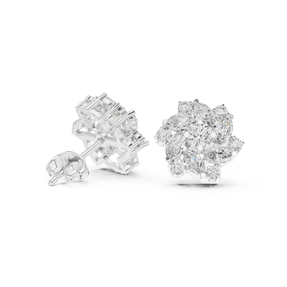 Floral Cluster Earrings • Gold Snowflake Earrings • Sparkly Marquise Studs • Winter Wedding Jewelry