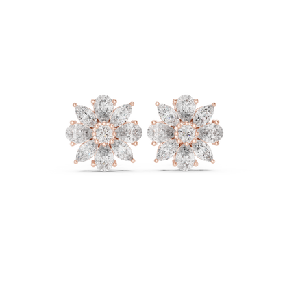 8-Petal Diamond Flower Studs – Marquise Stone Cluster Earrings –Anniversary Gift for Her