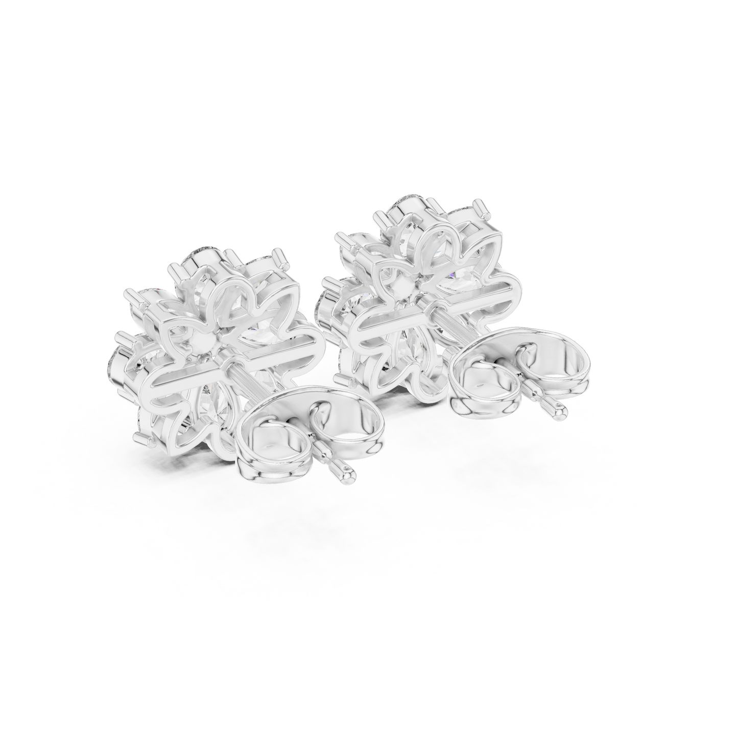 8-Petal Diamond Flower Studs – Marquise Stone Cluster Earrings –Anniversary Gift for Her