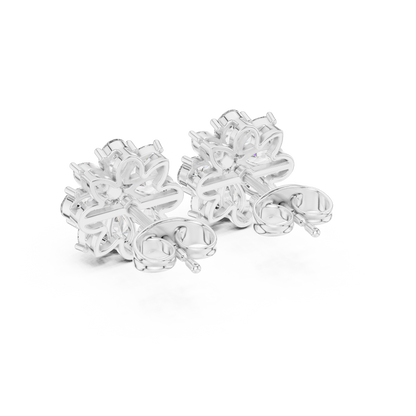 8-Petal Diamond Flower Studs – Marquise Stone Cluster Earrings –Anniversary Gift for Her