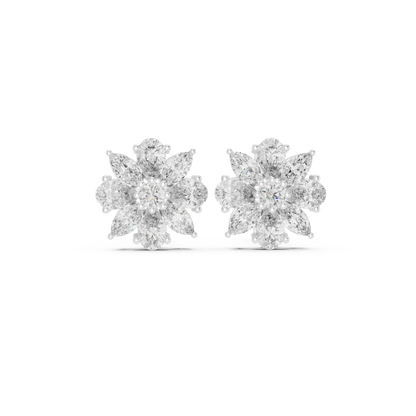 8-Petal Diamond Flower Studs – Marquise Stone Cluster Earrings –Anniversary Gift for Her