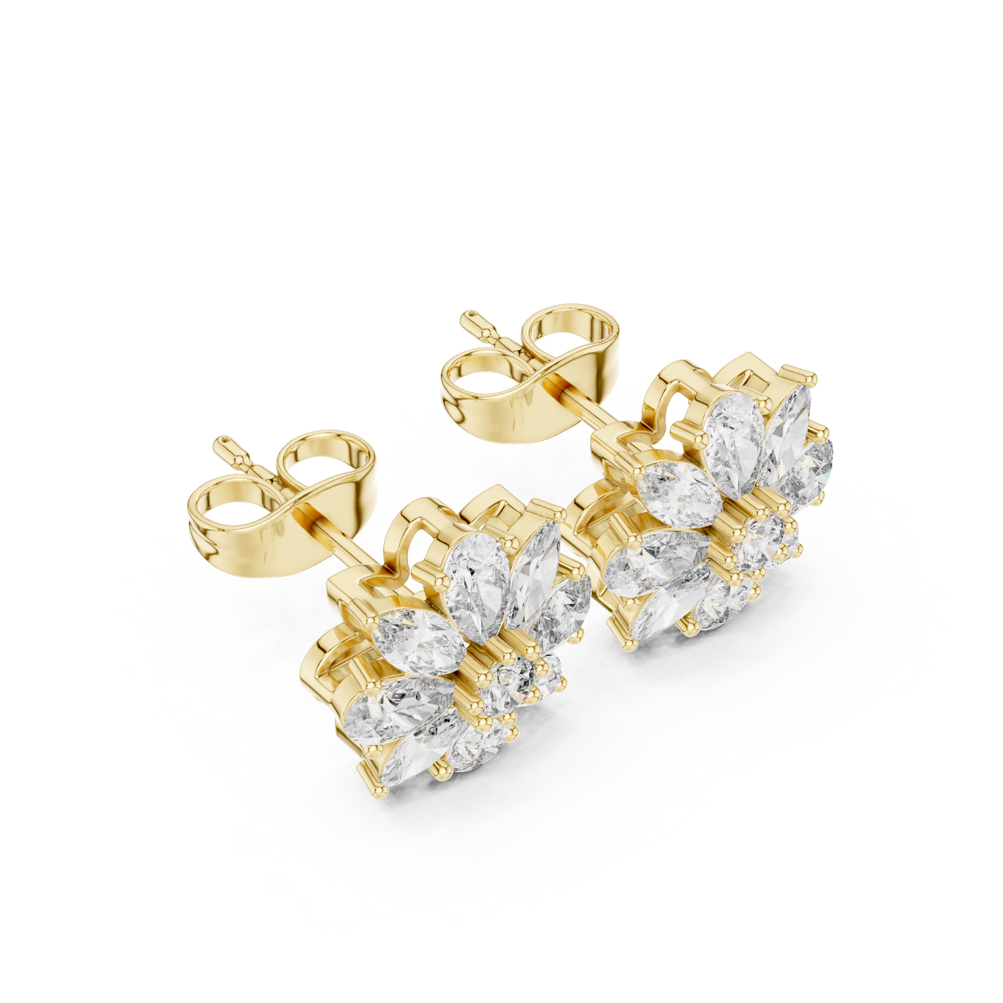 8-Petal Diamond Flower Studs – Marquise Stone Cluster Earrings –Anniversary Gift for Her