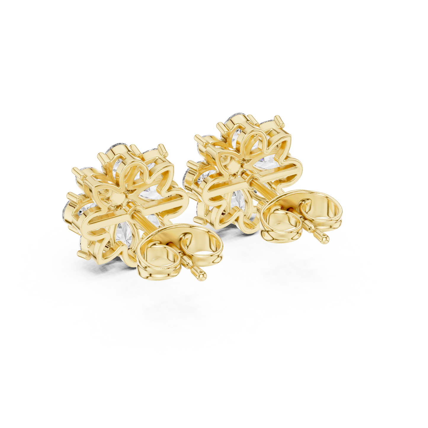 8-Petal Diamond Flower Studs – Marquise Stone Cluster Earrings –Anniversary Gift for Her