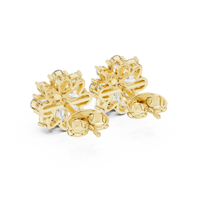 8-Petal Diamond Flower Studs – Marquise Stone Cluster Earrings –Anniversary Gift for Her