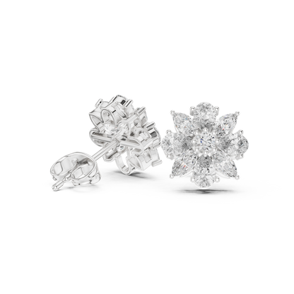 8-Petal Diamond Flower Studs – Marquise Stone Cluster Earrings –Anniversary Gift for Her