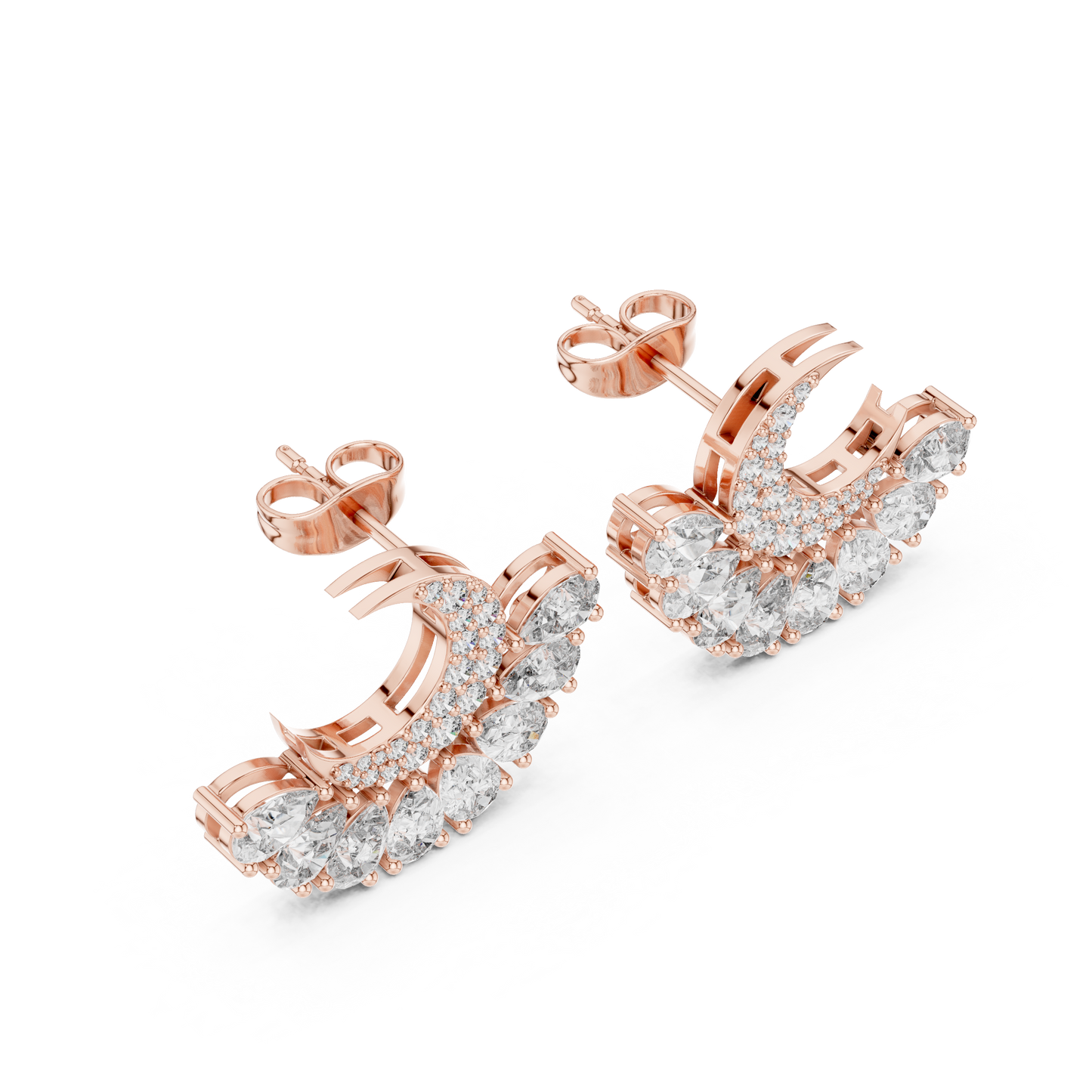 Crescent Moon Diamond Jacket Earrings – Pear Cut Detachable Ear-Jackets – Celestial Studs Gift for Her