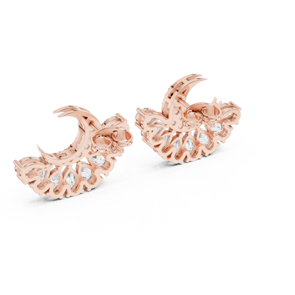 Crescent Moon Diamond Jacket Earrings – Pear Cut Detachable Ear-Jackets – Celestial Studs Gift for Her